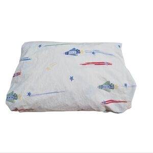 Pottery Barn Kids Twin Fitted Sheet Cotton Rockets Stars Outer Space Preppy